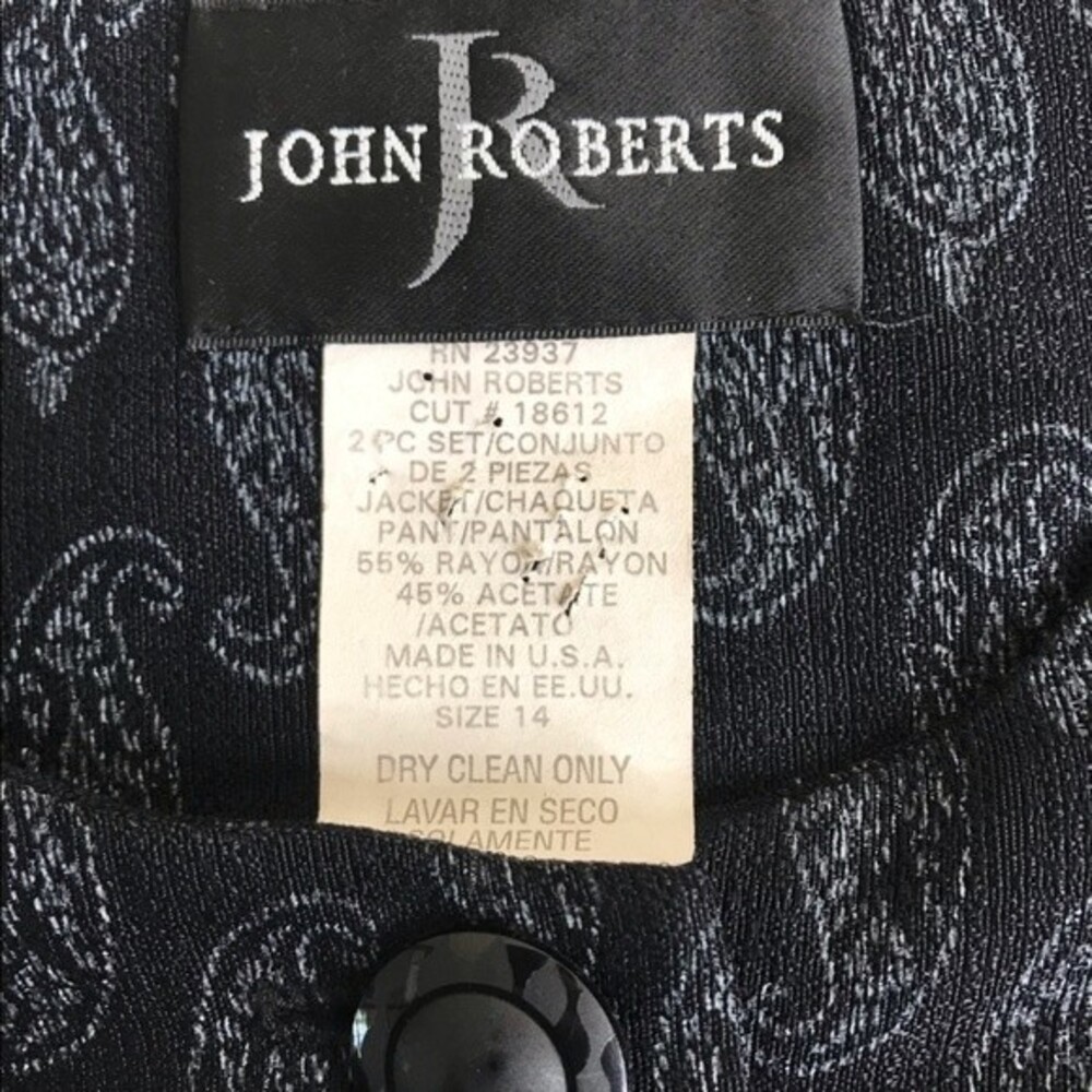 Vintage John Roberts Paisley Back Pleats Buttons Black Boxy Jacket Women's 14 - Picture 7 of 12